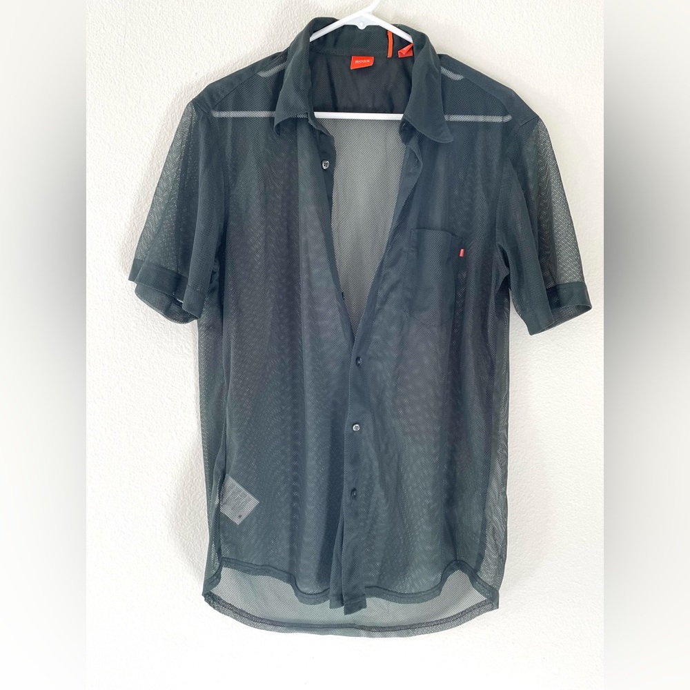 BOSS Hugo Boss Orange label Mens Button Down Mesh Shirt Vintage Large